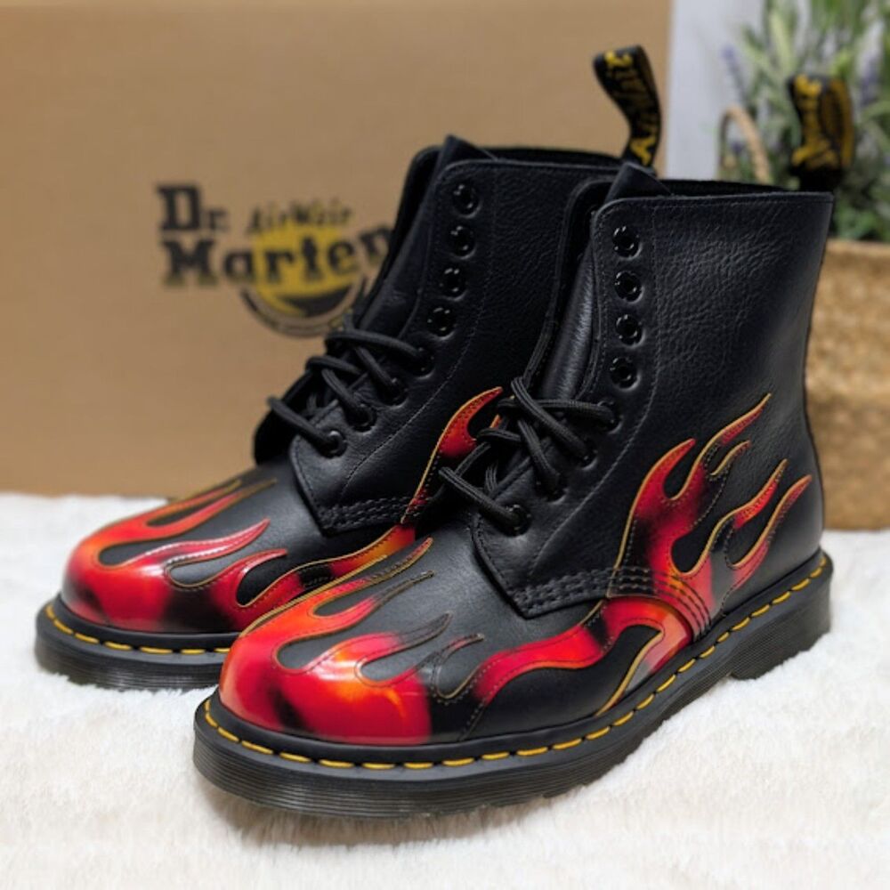Dr. Martens 1460 Pascal Flame Overdrive & Arcadia Rub Off Leather Boots UK 6 NIB